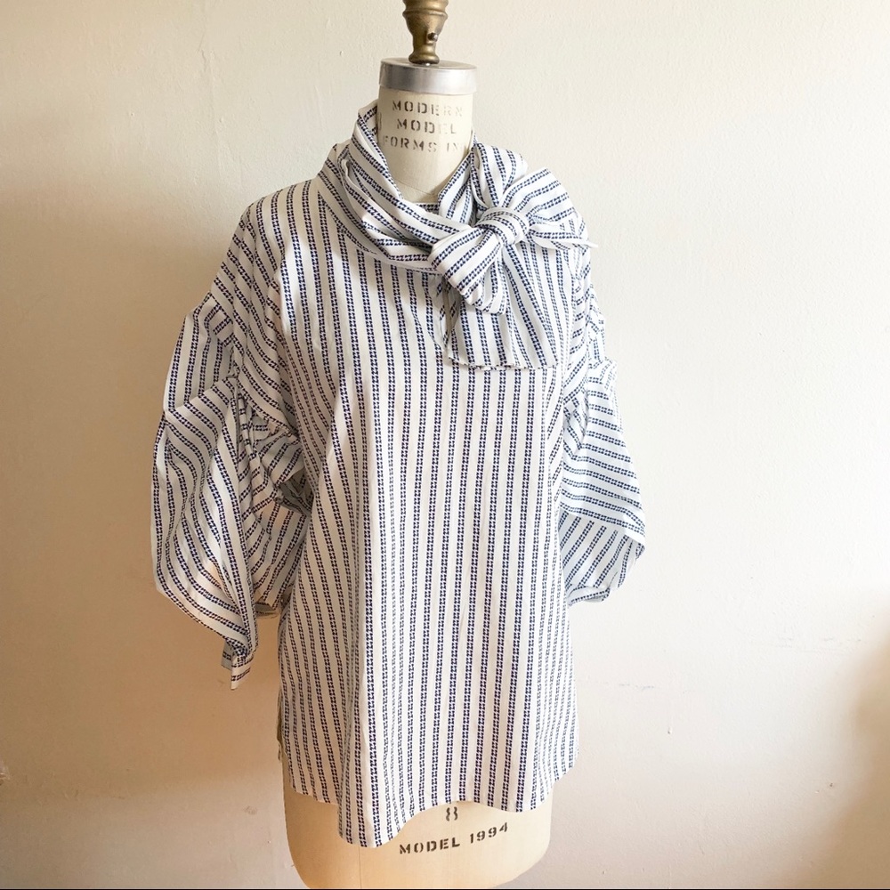 Tov - Long Scarf Vertical Striped Blouse